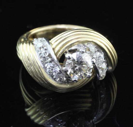 A 1940s French 18ct gold and diamond dress ring, size I.